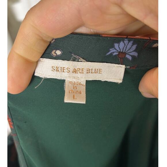Skies Are Blue Women's Size L Green Floral Ruffle Sleeve Shift Dress #0563 - Picture 6 of 13